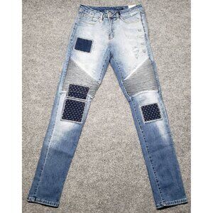 Rue21 Jeans Mens 30X30 Blue Denim Extreme Flex Stacked Skinny Stretch Patch New